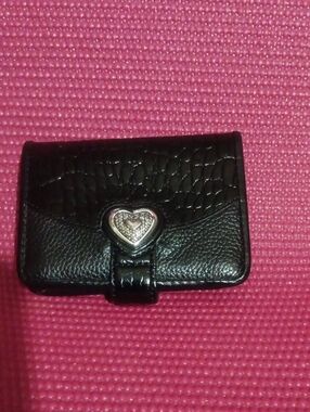 Brighton Black Leather Heart-Accent Wallet